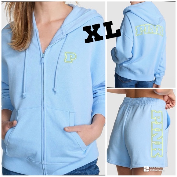 VS PINK NWT Ivy Fleece Campus Full-Zip Hoodie & Classic Shorts - Picture 1 of 12